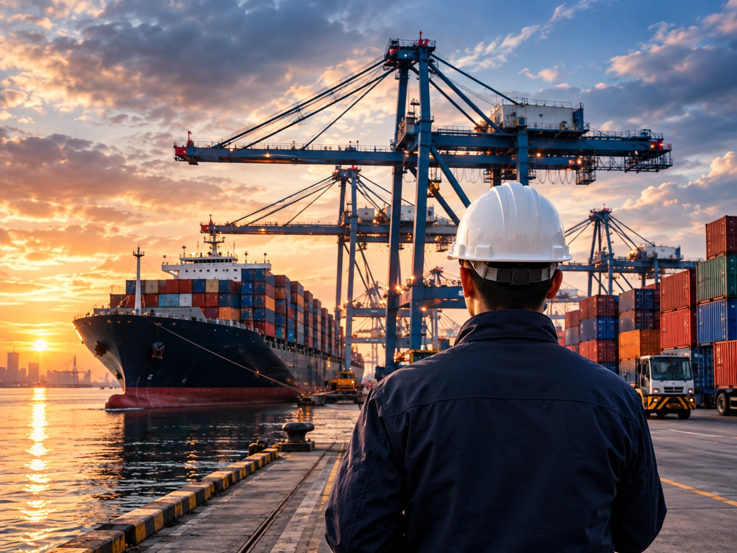 Logistics professional at a shipping port